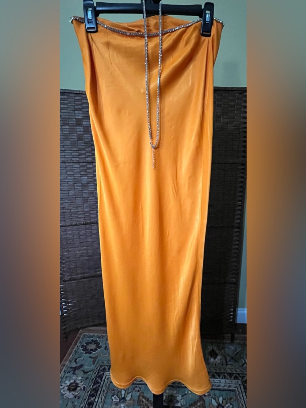 New Meshki Dayana Satin Diamante Skirt Set Mandarin Orange – Size Small - Picture 12 of 16